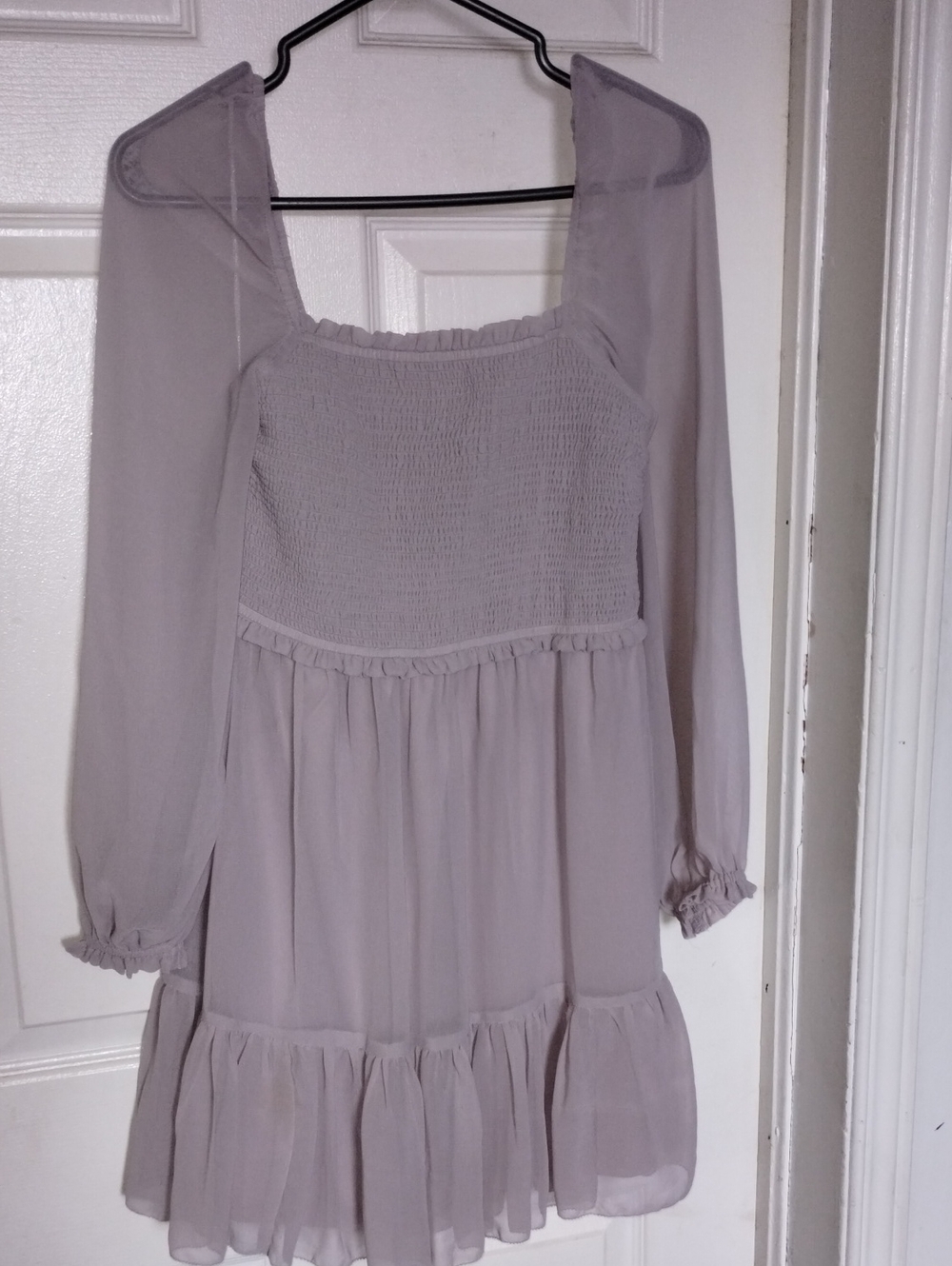 Lavender Smocked Chiffon Ruffle Mini Dress - Long Flounce Sleeves. Size S